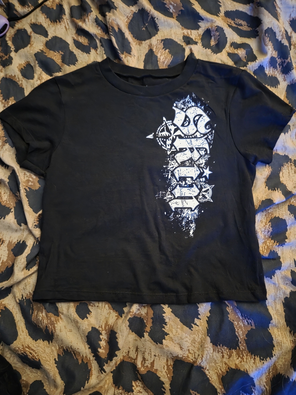 Women's Black Crop Tee with White Graphic Detail